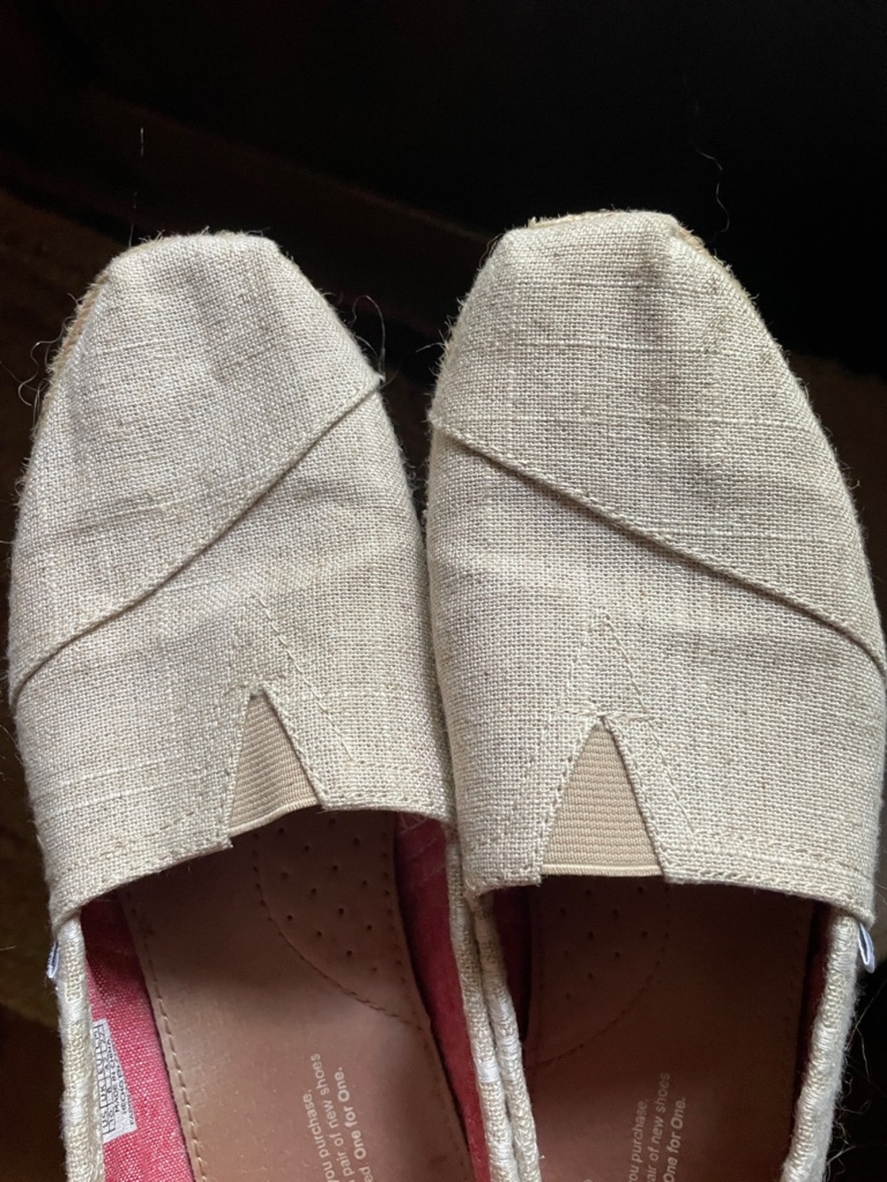 Toms Beige Canvas Slip-On Flats with Light Blue Logo Patch Size 10 - Picture 7 of 7